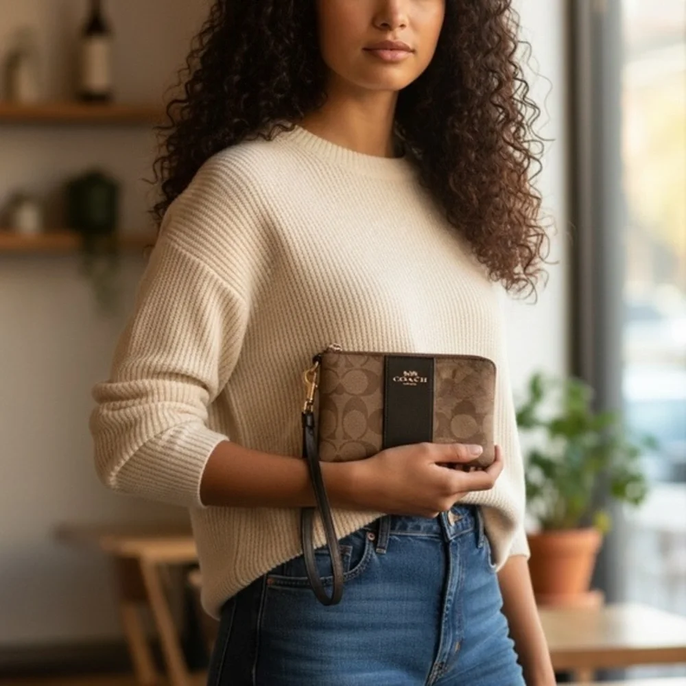 Coach Brown and Black Wristlet